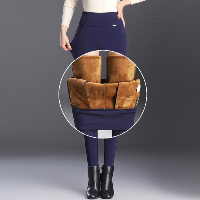 Polainas forradas de lana de cordero para mujer ropa exterior de otoño e invierno para mujer de mediana edad y edad avanzada ropa de mujer más tamaño estiramiento adelgazante cálido