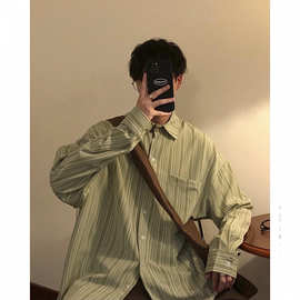 百搭青春 cityboy衬衣宽松日系复古百搭条纹长袖衬衫外套休闲男秋