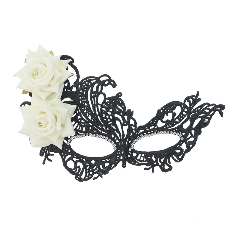 Nuevo estilo transfronterizo Halloween máscara de encaje de alta gama dos rosas decoración máscara de media cara accesorios de fiesta de disfraces
