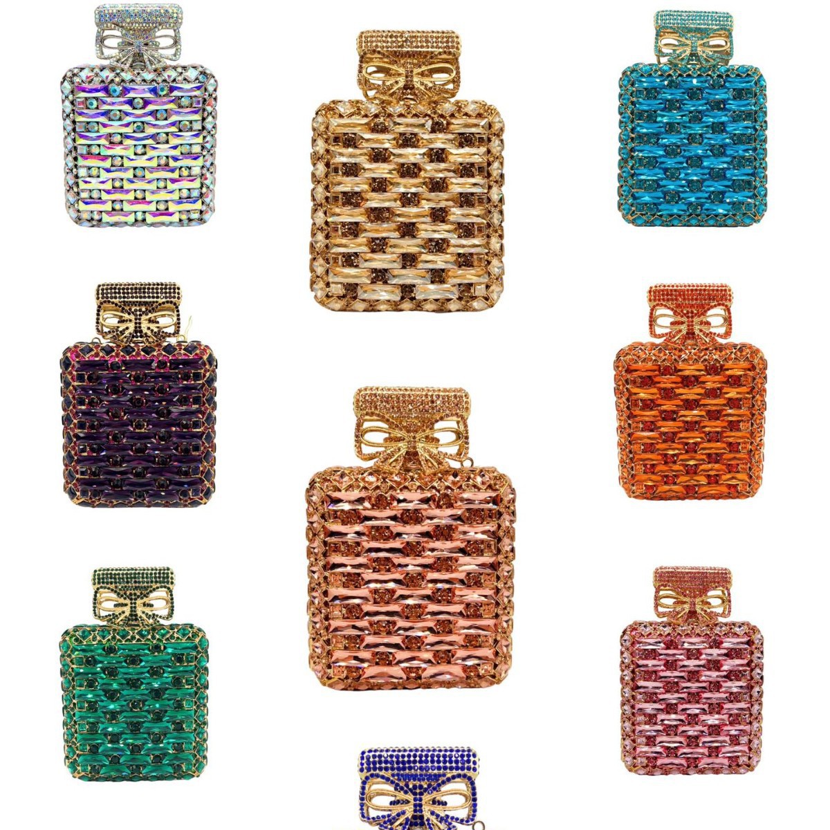 Spot Europa y América nueva botella de perfume con diamantes bolsas de cena cadena llena de diamantes bolsas de mano de banquete embrague duro