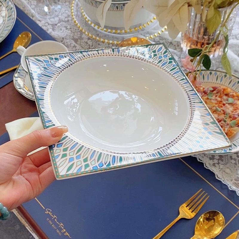 Irregular Square Plate Bone China 2024 New Style Light Luxury Ceramic Tableware Home Salah Bowl Dishes New Product