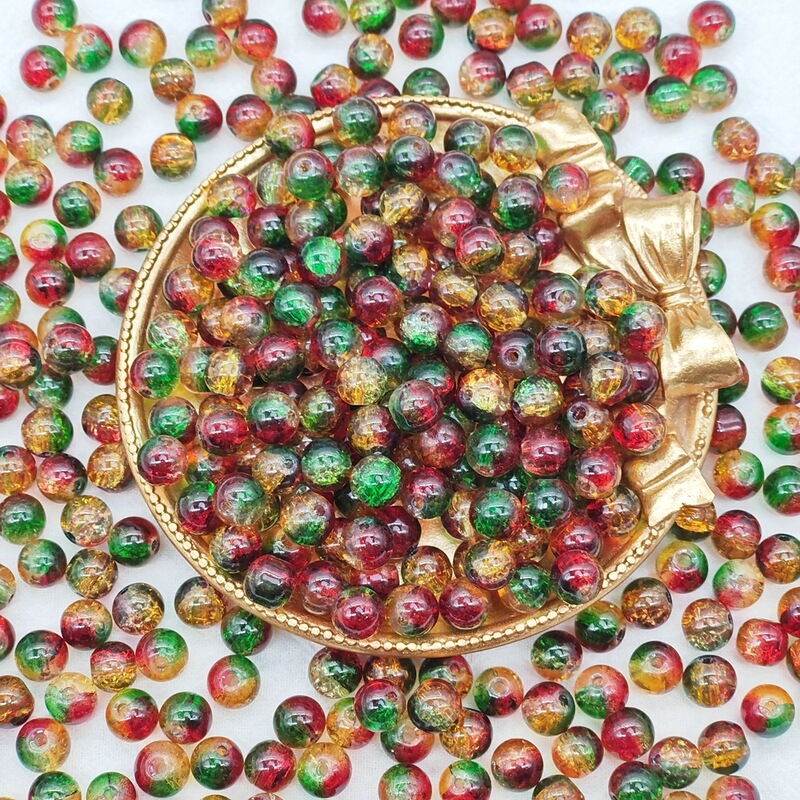 Christmas glass beads three-color gradient glass beads loose beads handmade diy beads bracelet material round beads Christmas glass beads three-color gradient glass beads loose beads handmade diy beads bracelet material round beads