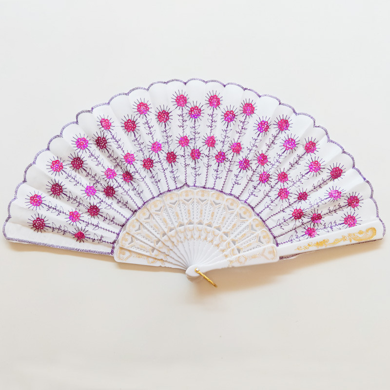 Mayorista barra negra de color sequinilla estampado ventilador plegable accesorios de baile ventilador de baile Wing Chun puede agregar impresión de tela de silk