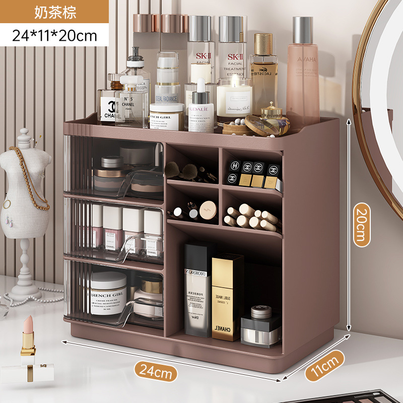 Caja de almacenamiento de cosméticos de escritorio, estante de almacenamiento de aparador, estante de exhibición tipo cajón de gran capacidad, estante de acabado de productos de cuidado de la piel