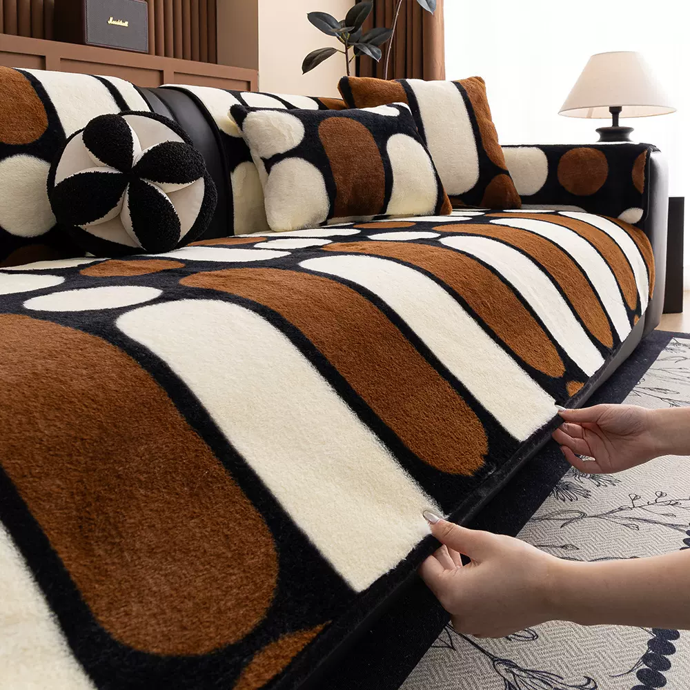 2024新款兔毛绒沙发垫秋冬轻奢高级防滑加厚秋冬沙发套罩子靠背巾