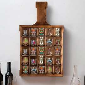 木质多格酒杯收纳架壁挂啤酒杯展示架威士忌水晶玻璃杯置物架