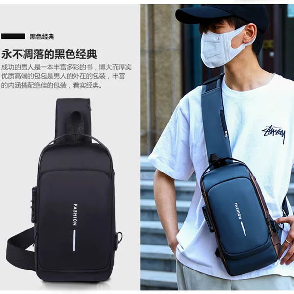 Motorcycle Bag, Chest Bag, Anti-Theft Outdoor Leisure Cross-Body Bag, Men's Business Shoulder Bag, Fashionable Multi-Function Password Lock