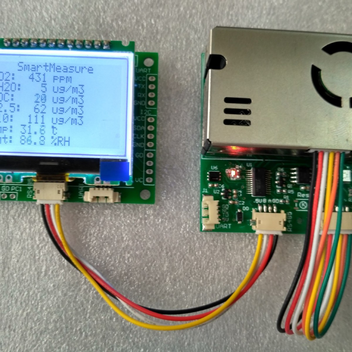 PM2.5甲醛空气质量检测温湿度CO2/TVOC检测模块七合一模组带LED屏