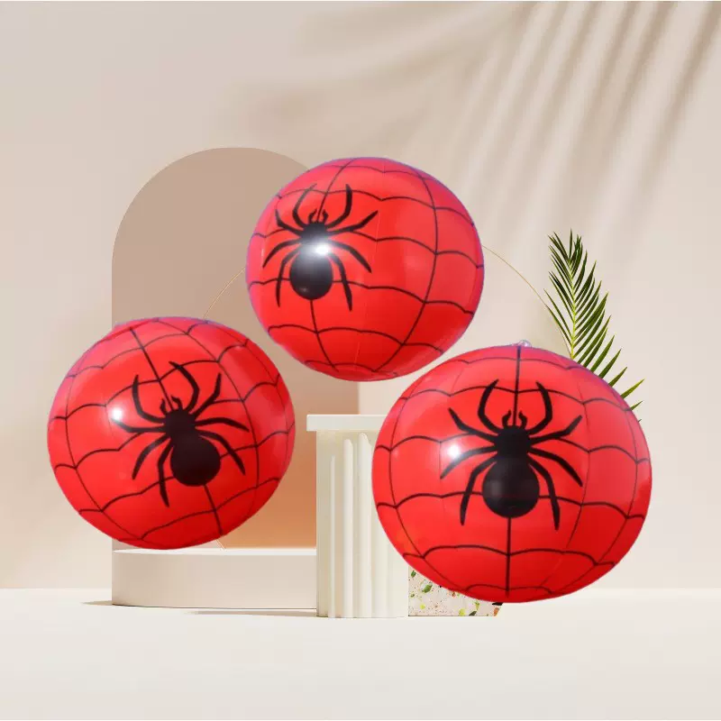 厂家定制16英寸万圣节装饰充气球蜘蛛网主题沙滩球亚马逊热销