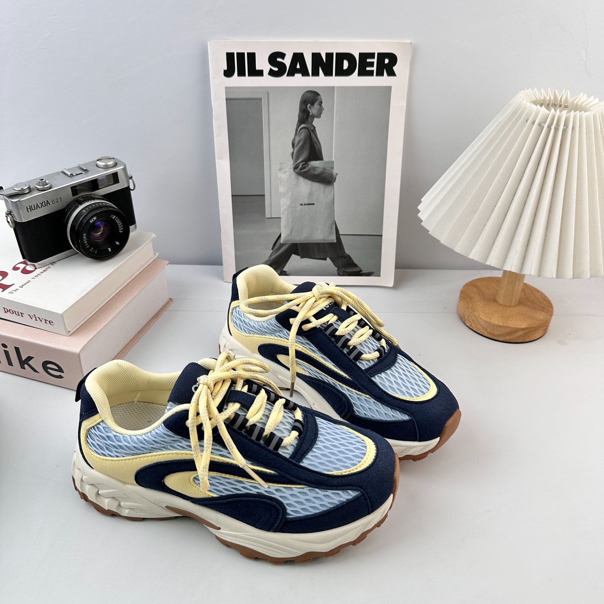 YUANBO zapatos de papá con suela gruesa zapatos blancos de mujer 2025 nuevos zapatos deportivos de malla transpirable de otoño