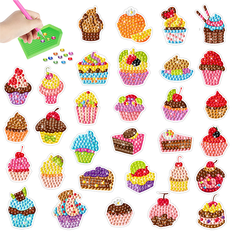 Venta caliente de dibujos animados flores pájaro diamante pintura libre pegatinas DIY pegatinas de pared niños hechos a mano pegatinas redondo diamante