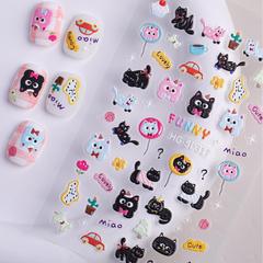 かわいい黒猫シリーズネイルステッカー 5D 浮き彫り立体漫画黒猫ネイルステッカー装飾品 HG タイプ