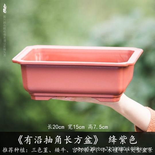 Household long flower pot rectangular manger pot succulent green plant banyan bonsai bonsai breathable imitation purple sand resin pot