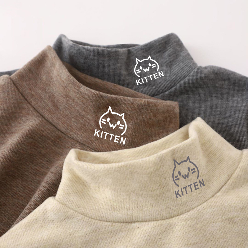 Genius Whale Children's Base Shirt Autumn/Winter Cartoon Print New Style Boys' Student Thermal Half-Turtleneck Top for Older Children