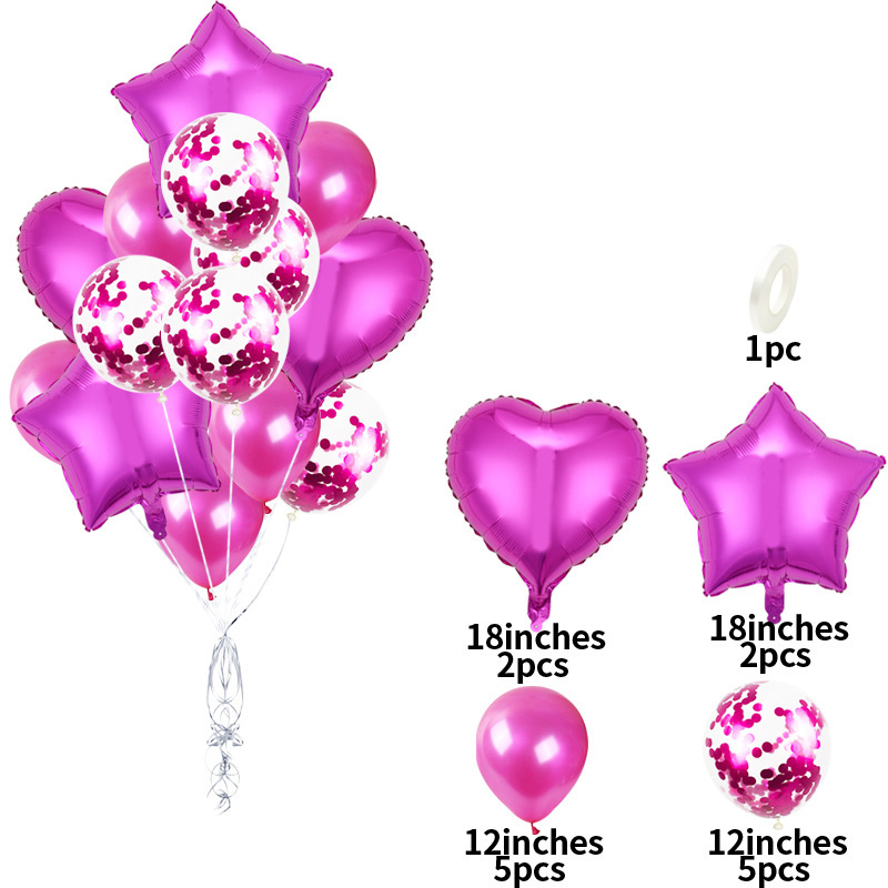 18 pulgadas 14PC película de aluminio lentejuelas Pearl Rose Gold Balloon Set Fiesta de cumpleaños de los niños Decoración ambiente arreglo globo