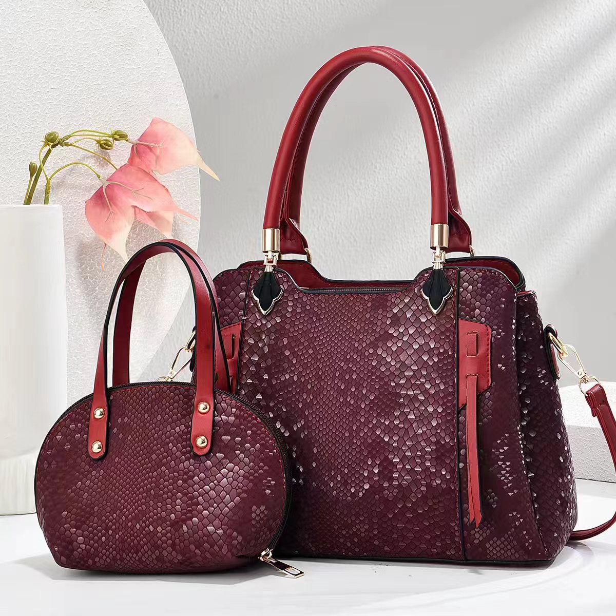 Bolso de mano bolso de comercio exterior con patrón de serpiente bolso de madre e hijo tendencia europea y americana comercio exterior Taizhou bolso de mujer textura PU bolso de hombro bags