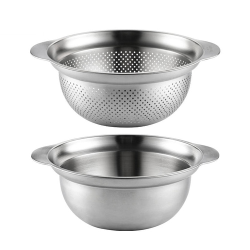 304 stainless steel cooking pot draining pot egg beating pot rice washing sieve rice washing basket salad bowl draining bowl household multi-purpose sieve