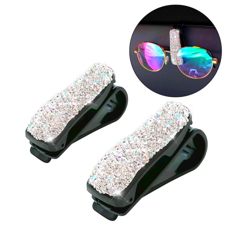 Car Diamond-encrusted Glasses Clip Car Rhinestone Card Flash Diamond Eye Holder Car Sun Visor Storage Box With Diamonds