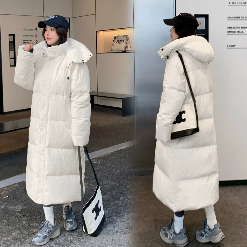 Розовый пуховик на хлопковой подкладке, Женская Длинная утепленная Корейская свободная модная зимняя куртка 2023, новое модное пальто, до колен