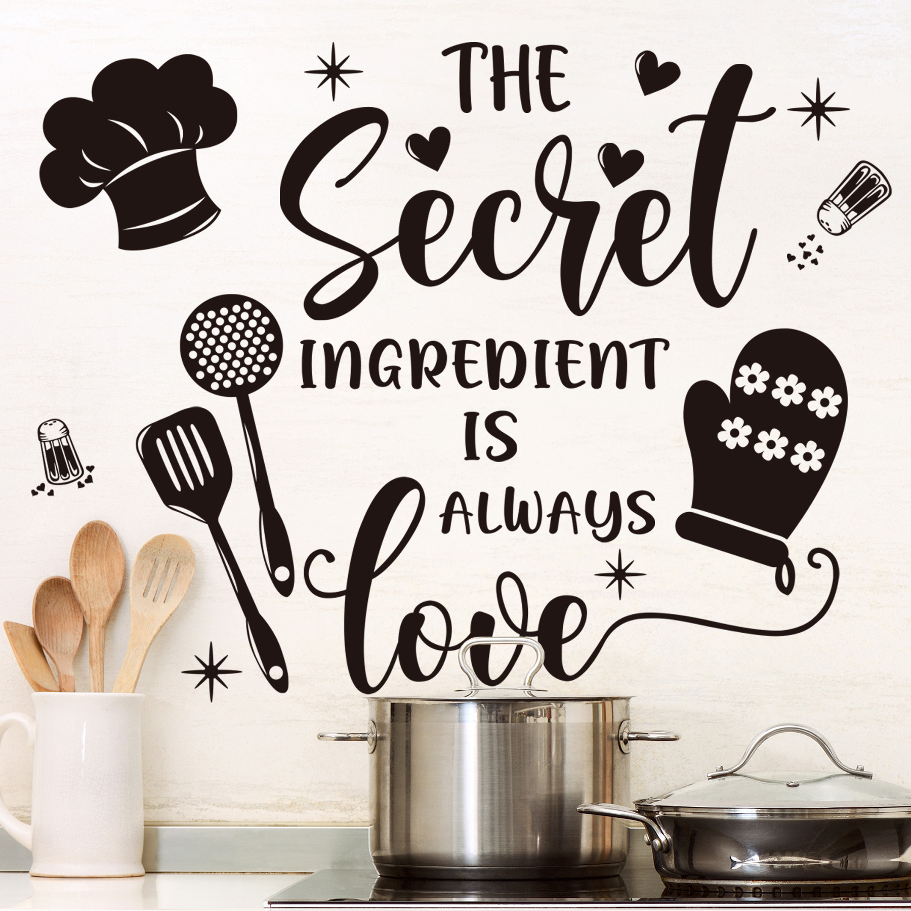 厨房 THE SECRET厨师帽手套箴言背景墙贴餐厅橱柜家居装饰 PH3283