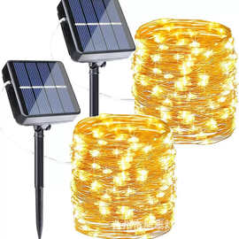 跨境户外led太阳能铜线灯彩灯庭院装饰氛围灯防水铜丝灯闪灯灯串