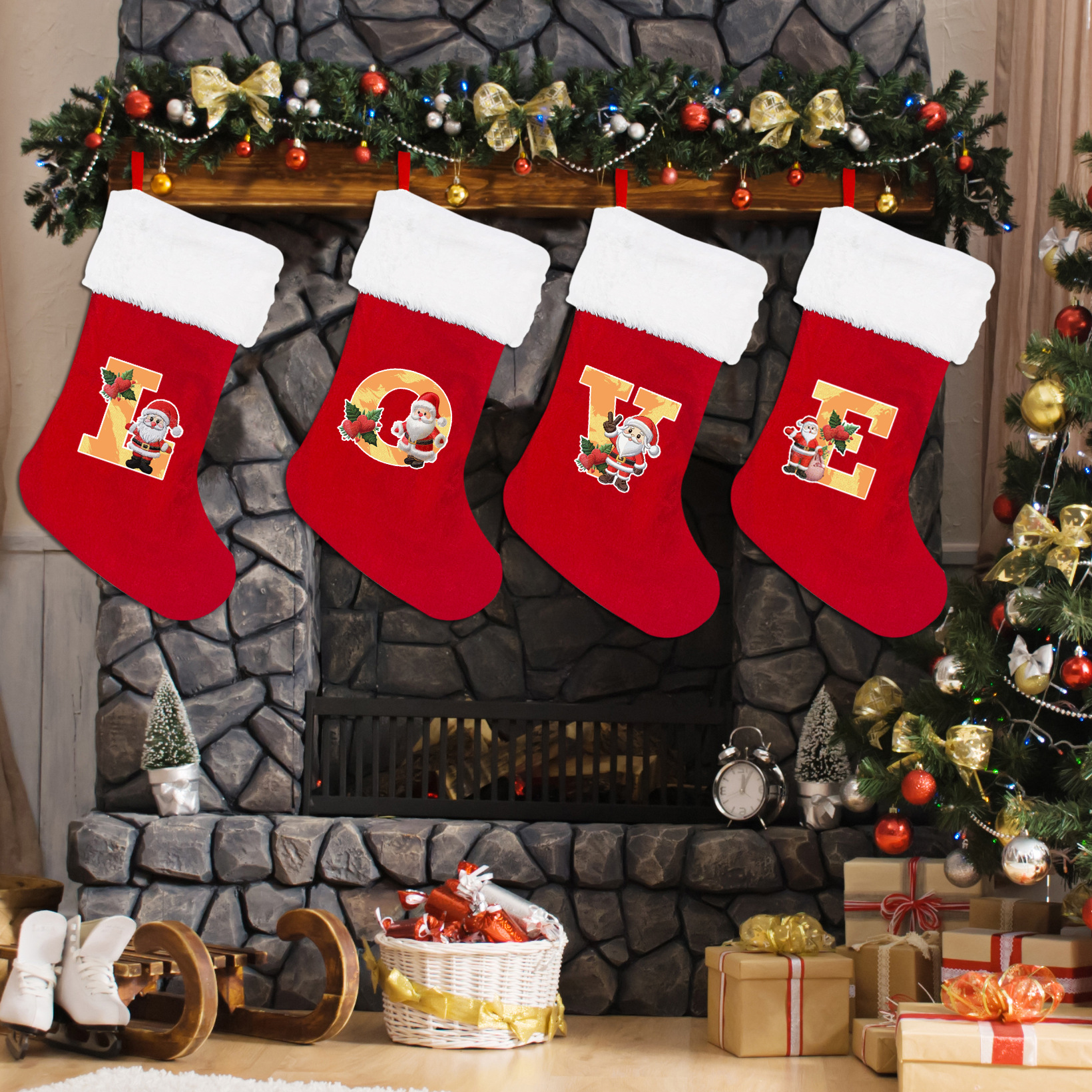 letras transfronterizas calcetines de Navidad encantadores y divertidos letras inglesas calcetines de Navidad creativas letras de Santa Claus