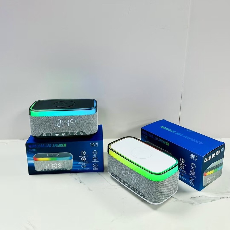 新型ホワイトノイズbluetoothスピーカー無線充電デジタル時計目覚まし時計三合一無線充電雰囲気ランプ音響|undefined