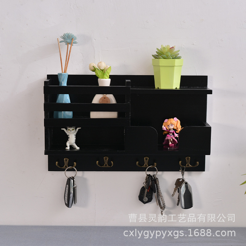 En stock estante de almacenamiento de pasillo de madera maciza hogar colgando reloj clave sombrero de madera pasillo de almacenamiento rack de almacenamiento de pared