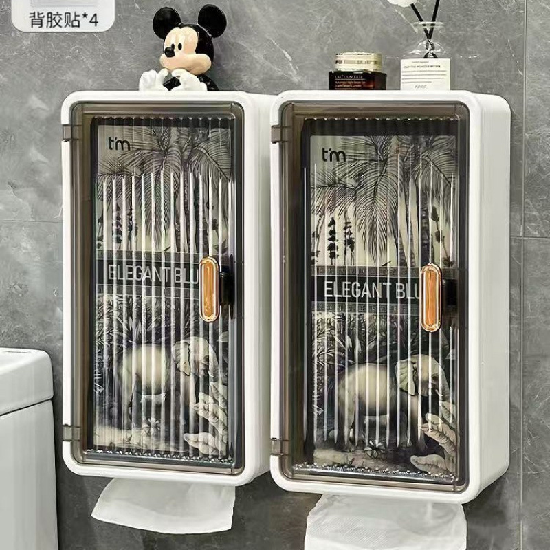 バスルームトイレットペーパーボックスパンチフリートイレットペーパー収納ラック壁掛け防水生理用ナプキン収納ティッシュボックス|undefined