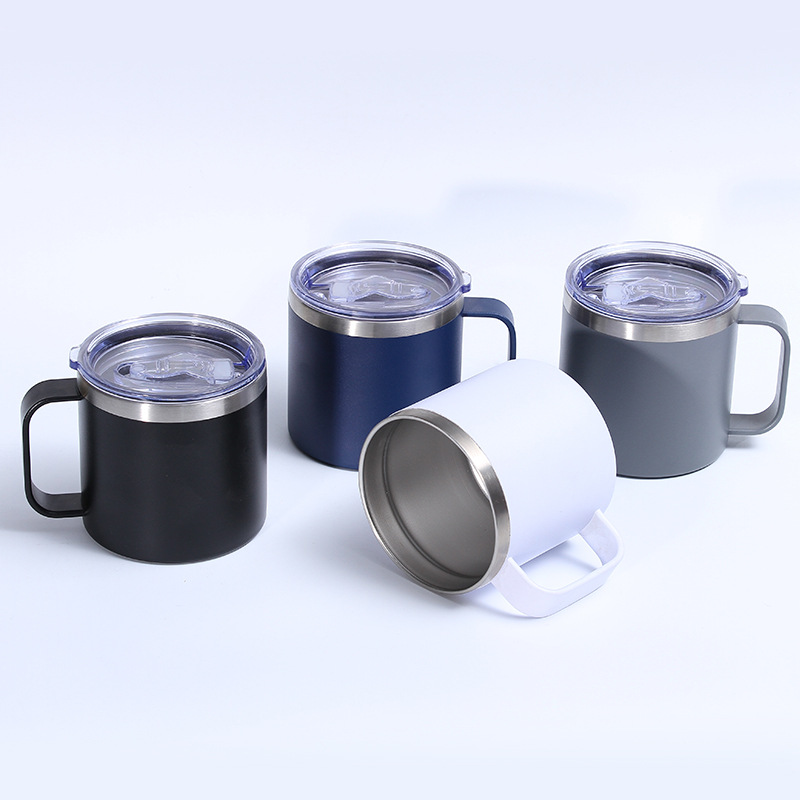Nueva taza creativa de acero inoxidable de 12oz taza de café de doble capa con mango de oficina de negocios del hogar taza de vacío