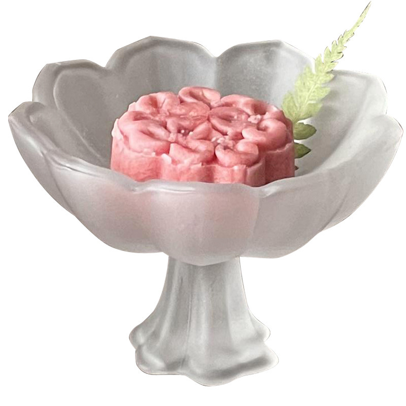 Plato de refresco chino de pies altos Lotus Plato de pasteles de vidrio esmerilado Plato de refresco de té de la tarde Plato de postre delicado Plato pequeño