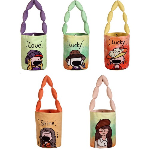 New Illustration Cartoon Canvas Bag Bucket Bag Printed Portable Handbag Mummy Bag Outing Small Tote Bag Wholesale