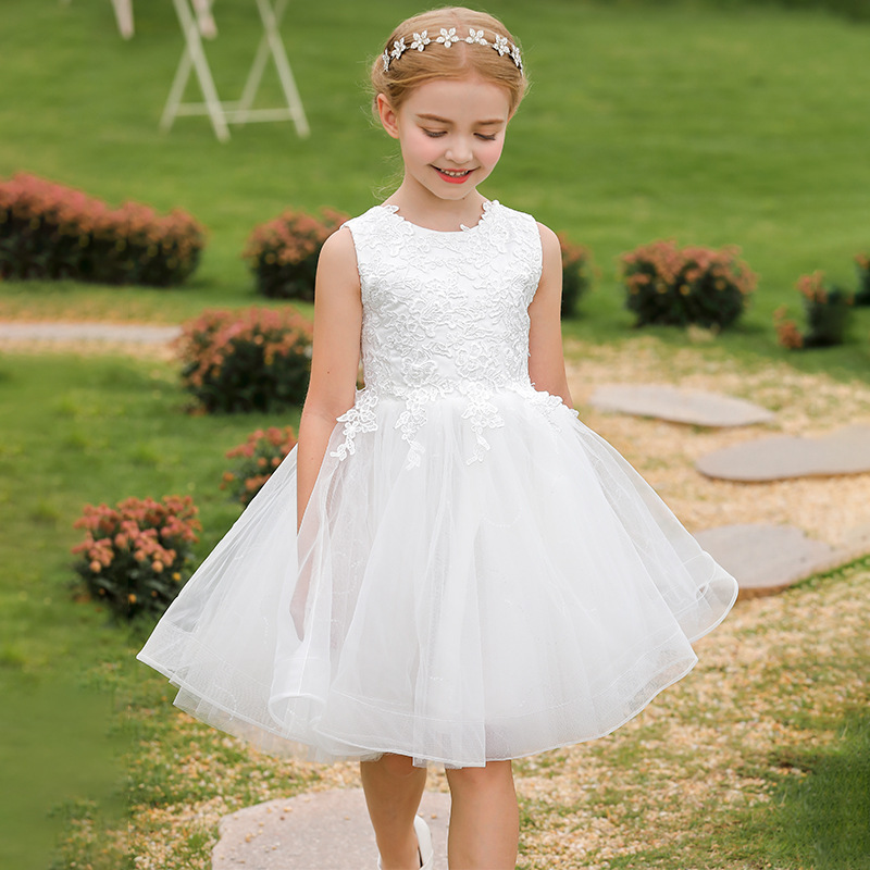 Nuevo Comercio exterior transfronterizo vestido de novia para niños de las niñas de encaje de verano de cumpleaños piano rendimiento princesa puffy vestido midi