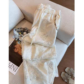 新中式重工刺绣亮片钉珠阔腿裤女夏季新款高级气质显瘦薄款直筒裤