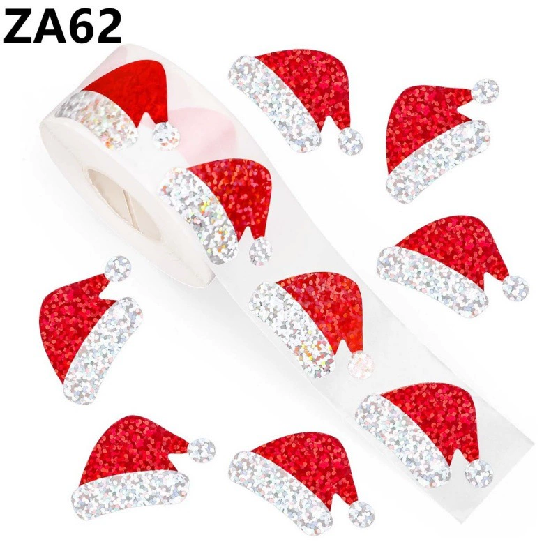 В наличии 500 наклеек/рулон, рождественские наклейки-этикетки в виде шапочек, серия «Рождество», для праздничной упаковки подарков, клейкие, оптом