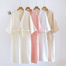 春秋纯棉三层纱布男女浴袍大码吸水情侣纯色夏薄款全棉睡袍家居服