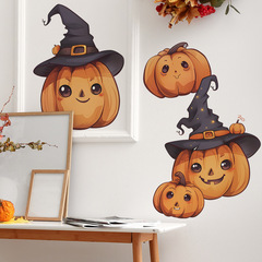 外貿萬聖節創意南瓜一家女巫帽臥室家居裝飾牆貼貼紙自粘批發跨境