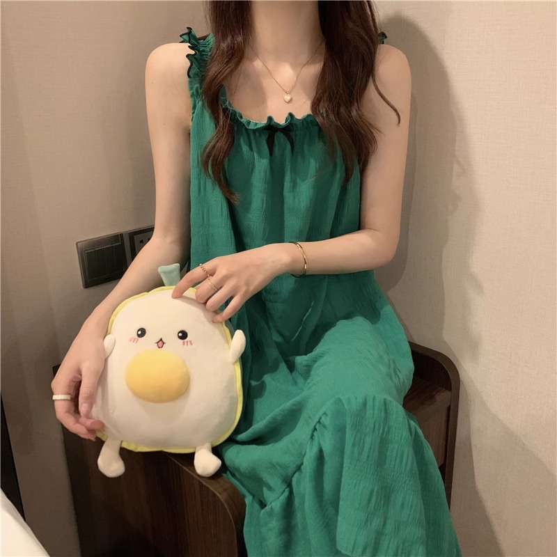 YZQ_Q304#서스펜더 스커트 작은 리본 - 녹색 가슴 패드 없음
