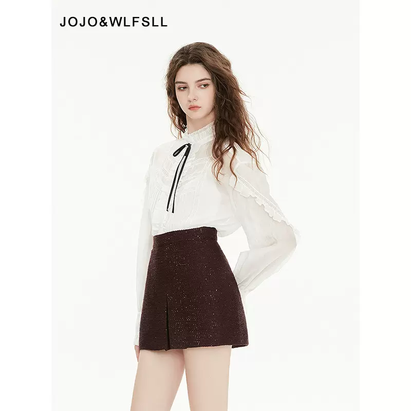 现货爆款品牌女装2026春季新法式复古蕾丝立领荷叶边长袖雪纺衬衫