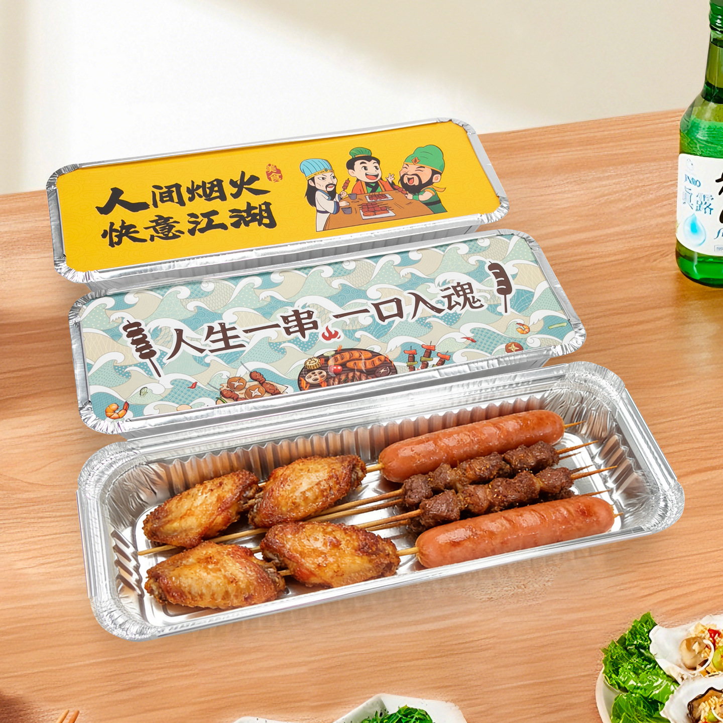 Caja de embalaje de papel de estanque de metal con flores de trompeta, caja de barbacoa rectangular, caja de papel de estanque, ribbon frito, caja de comedor de aluminio al por mayor