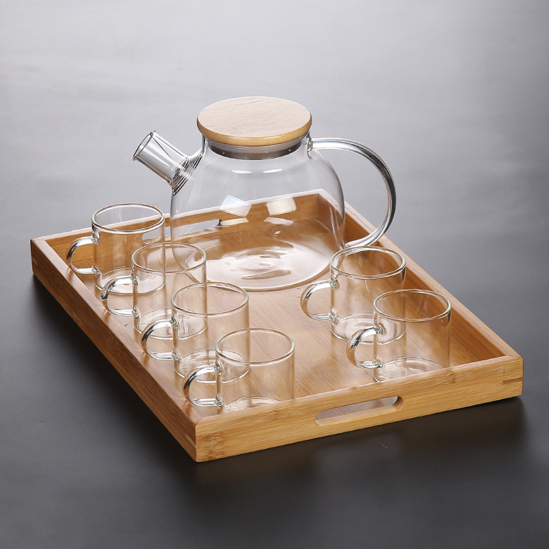 1L 꽃 주전자 + 6 컵 + 트레이