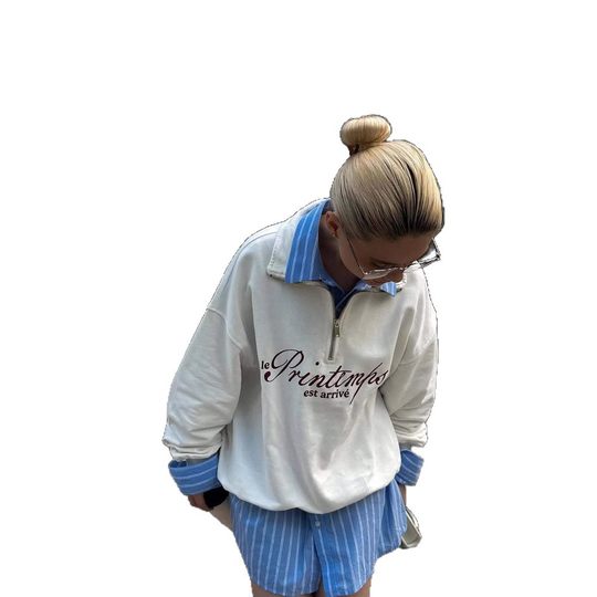 Aliexpress Hot-Selling Letter Printed Long-Sleeved Tops 2025 Spring & Fall New Versatile High-End Half-Zip Sweatshirt for Women