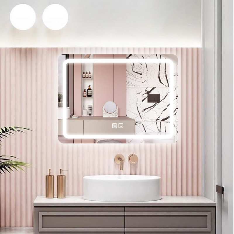 Espejo inteligente colgado en la pared del baño espejo led inodoro maquillaje colgado en la pared con lámpara antiniebla gafas de baño pantalla táctil Bluetooth