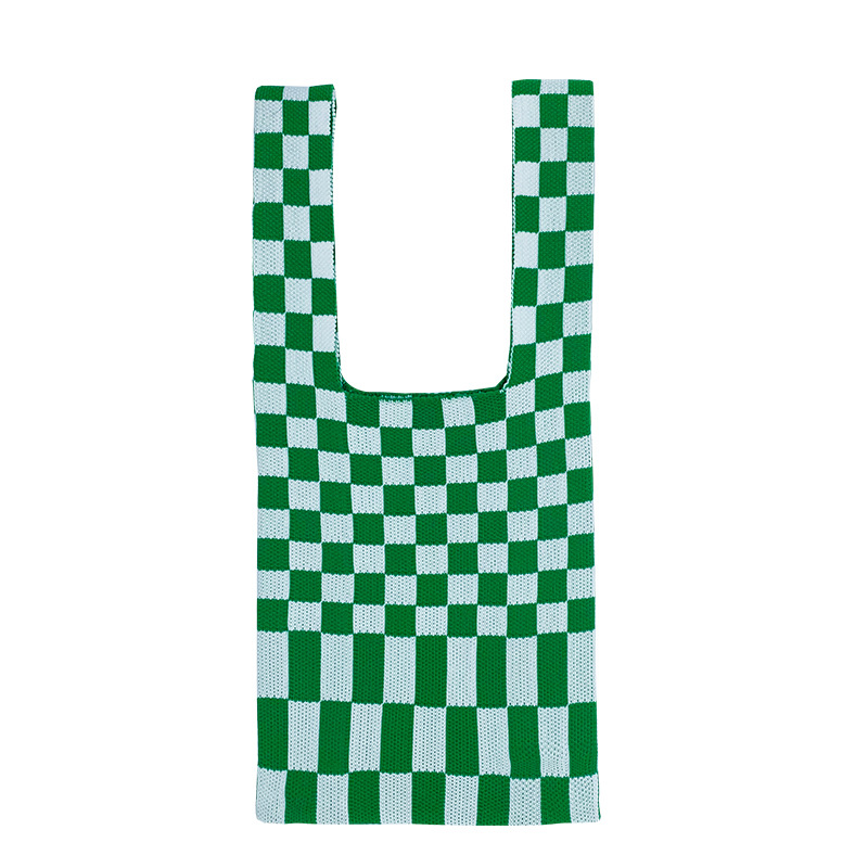Checkerboard Knit Integrated Handle Color Block Shoulder Bag 4