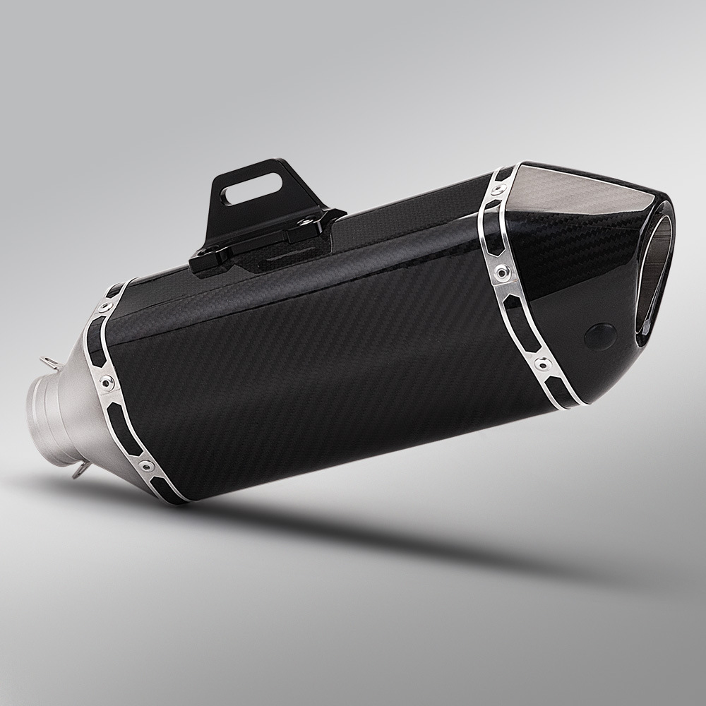 Universal exhaust pipe with a large hexagonal tail section, suitable for Z650, CBR400, MT09, 703RR, and 500F motorcycles