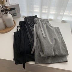 雪花糯米阔腿裤女2025春夏高腰垂感宽松直筒运动休闲百搭针织长裤