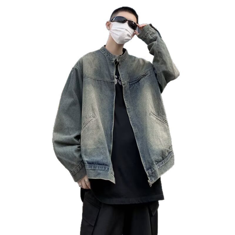 Retro Washed Vintage Denim Jacket, Loose Casual Zipper Jacket, Top_voghion.com