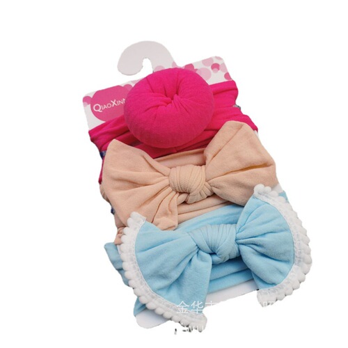 European and American children's hairband three-piece set donut girls' hair accessories baby nylon headband bow headdress cross-border goods