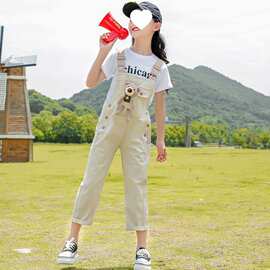 女童背带裤夏装套装2026新款网红洋气中大儿童时尚夏季薄款两件套