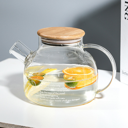 高硼硅玻璃凉水壶家用加厚竹盖过滤花茶壶耐高温大容量透明冷水壶